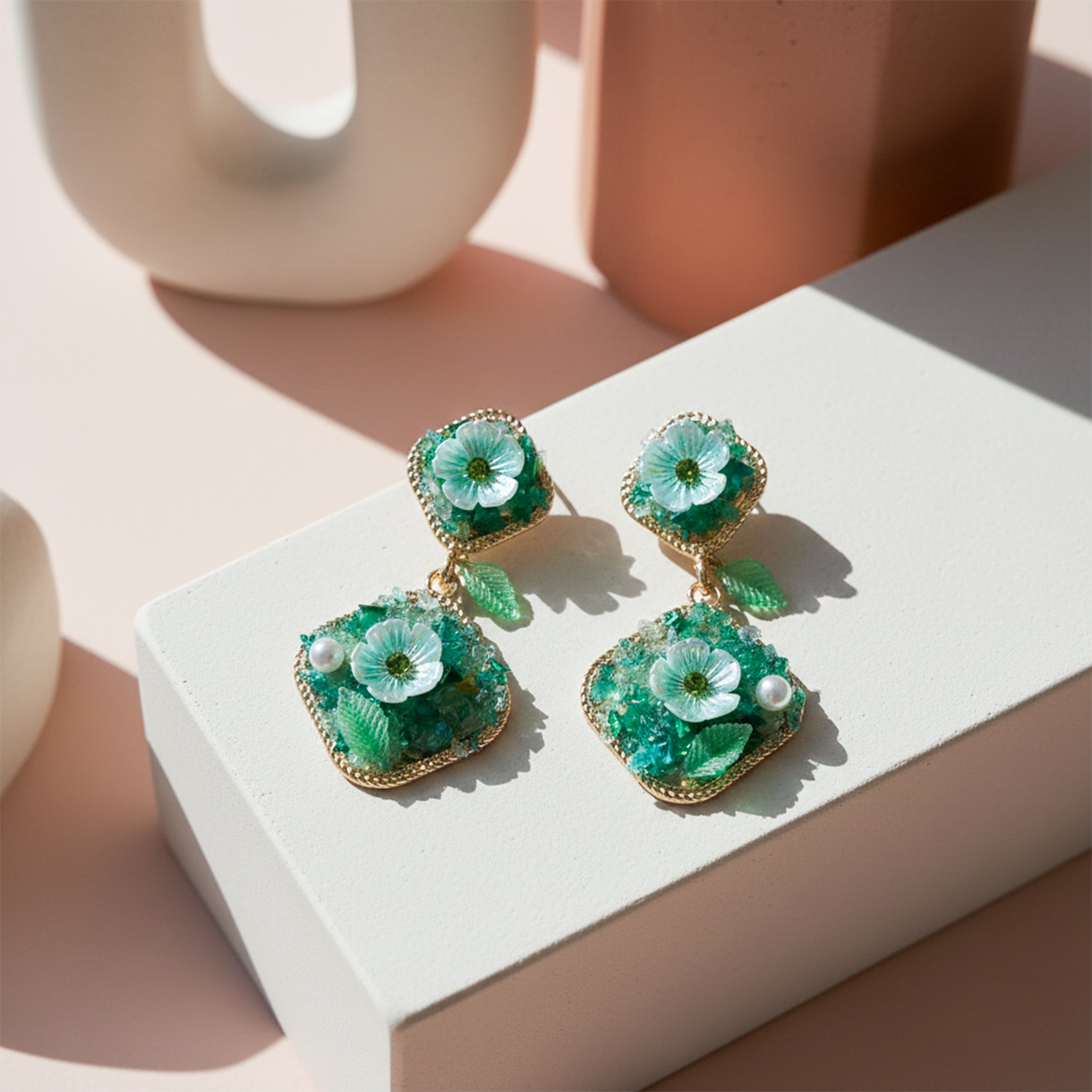 Emerald Bloom Dual Drop Earrings GWE -240