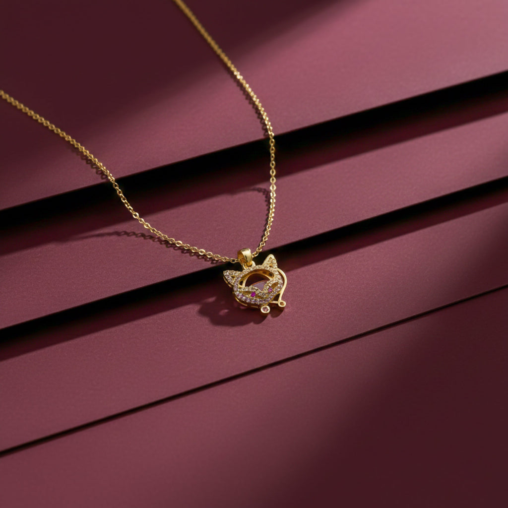 Sparkling Golden Fox Pendant Women Necklace GWN -122