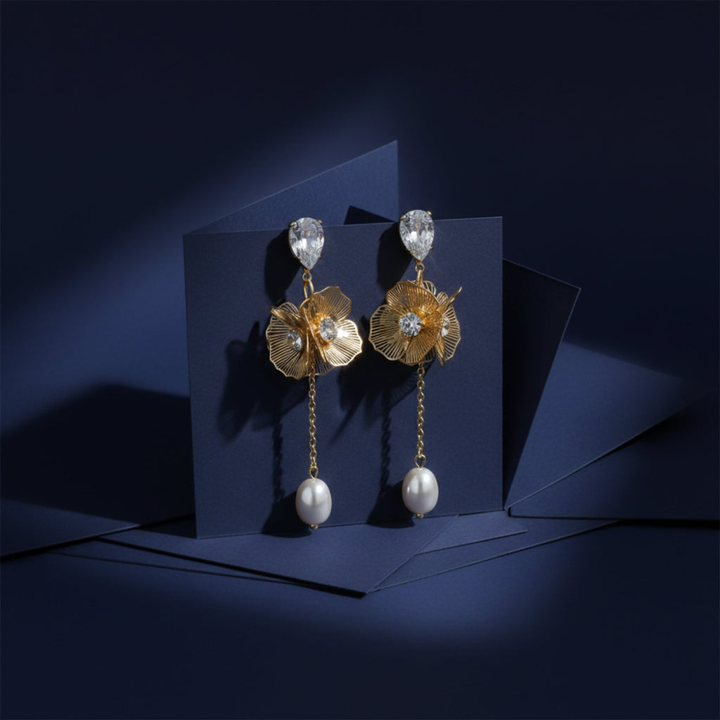 Drop Earrings with Crystal & Pearl Accent GWE -166