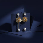 Drop Earrings with Crystal & Pearl Accent GWE -166
