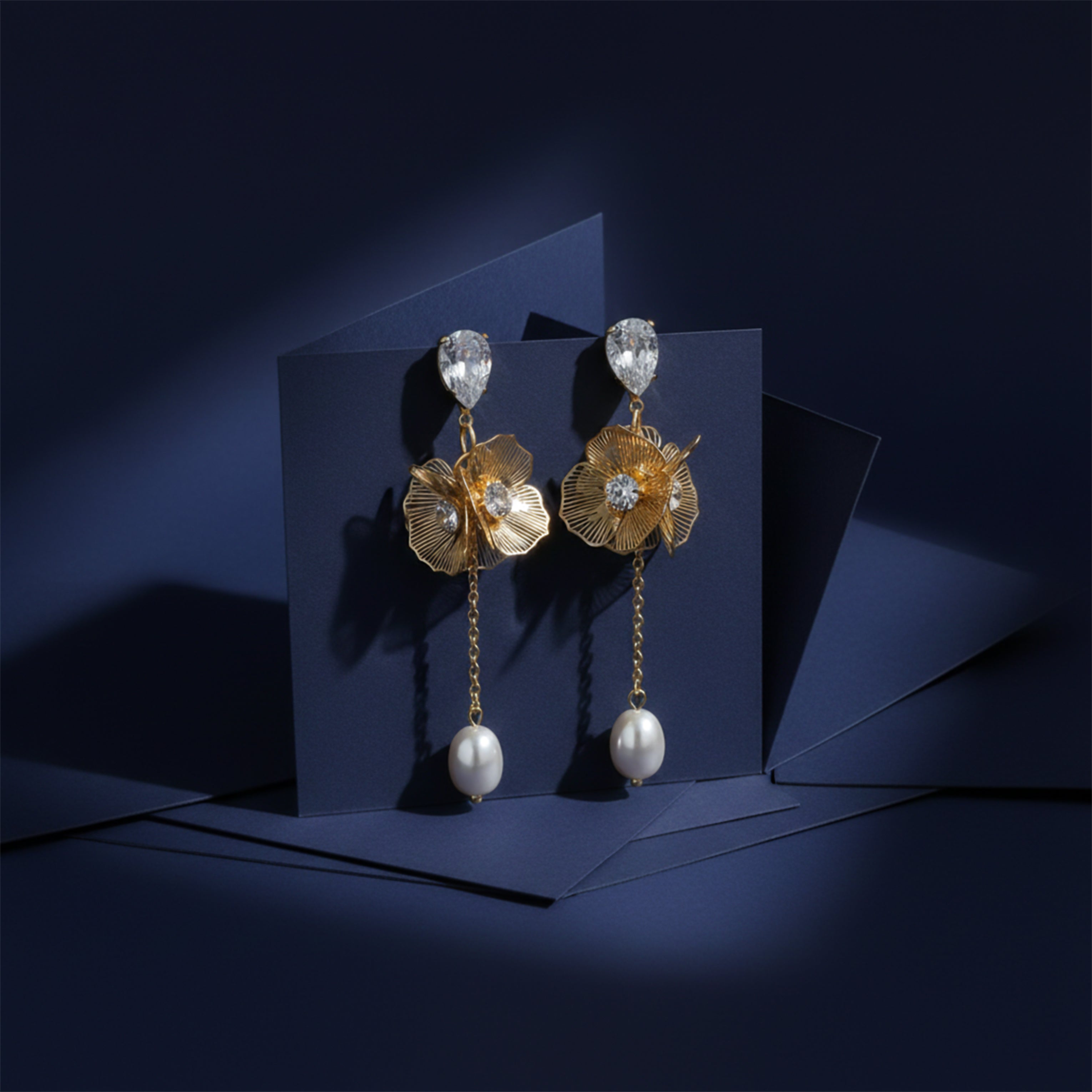 Drop Earrings with Crystal & Pearl Accent GWE -166