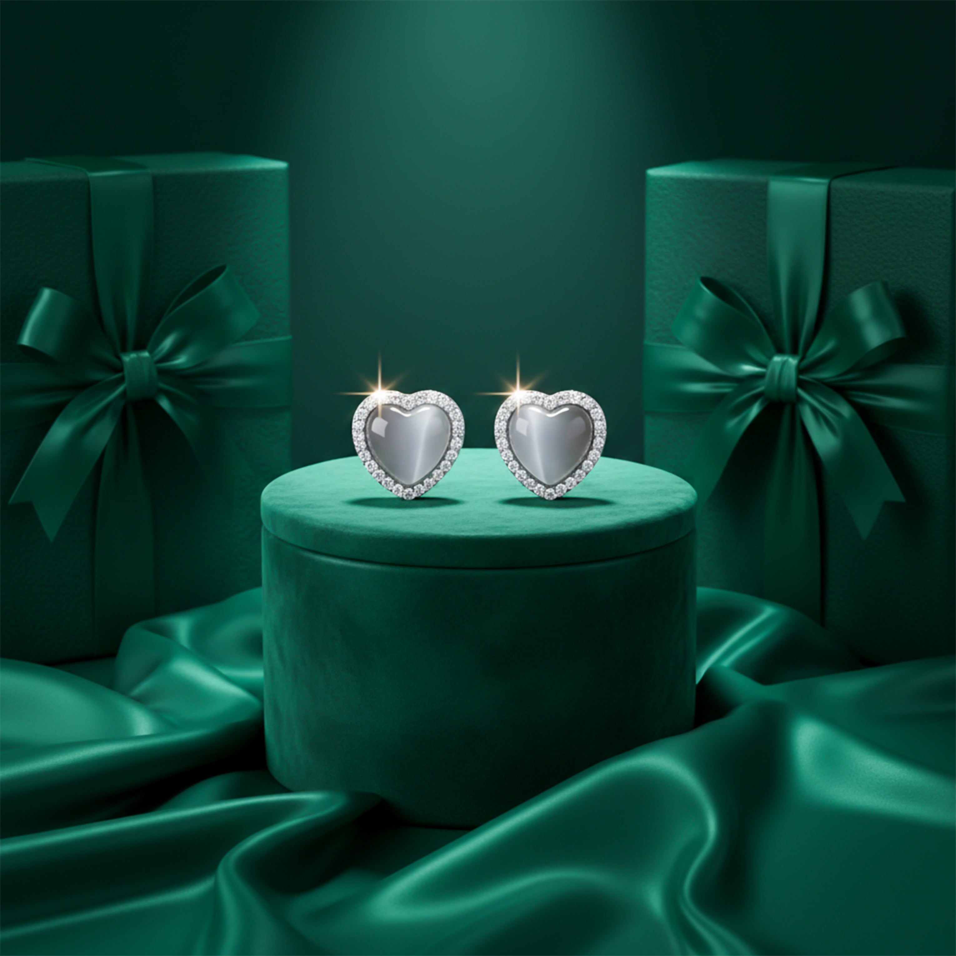 Grey Heart Halo Stud Earrings GWE -93