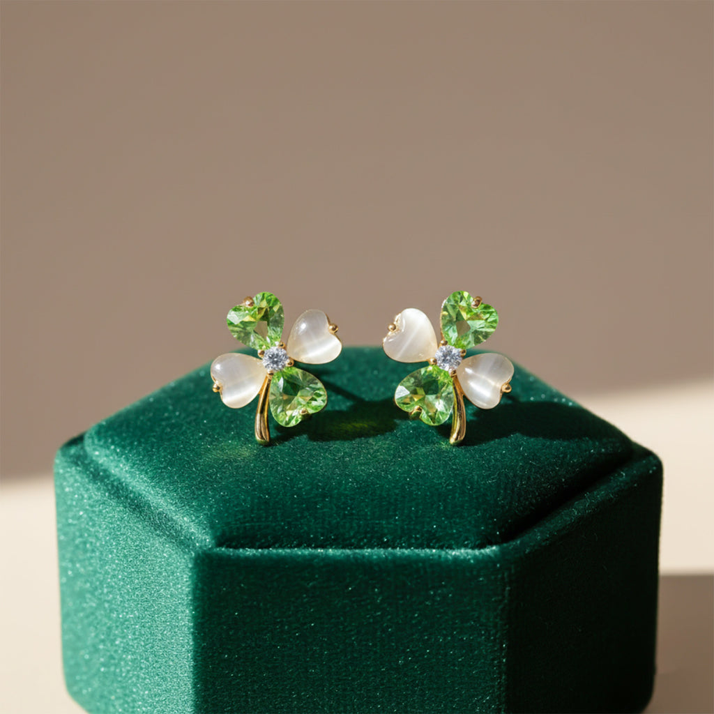 Green Clover Crystal Stud Earrings GWE -112