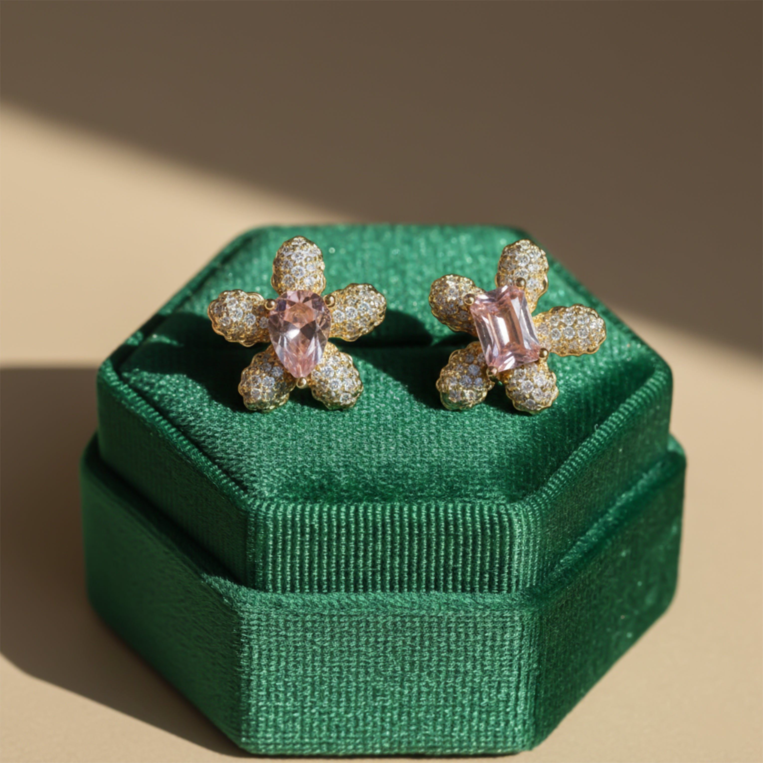 Floral Pink Crystal Stud Earrings GWE -140