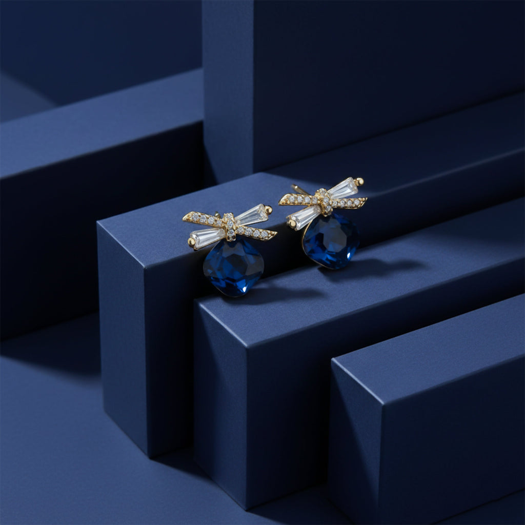 Royal Blue Crystal Bow Stud Earrings GWE -153