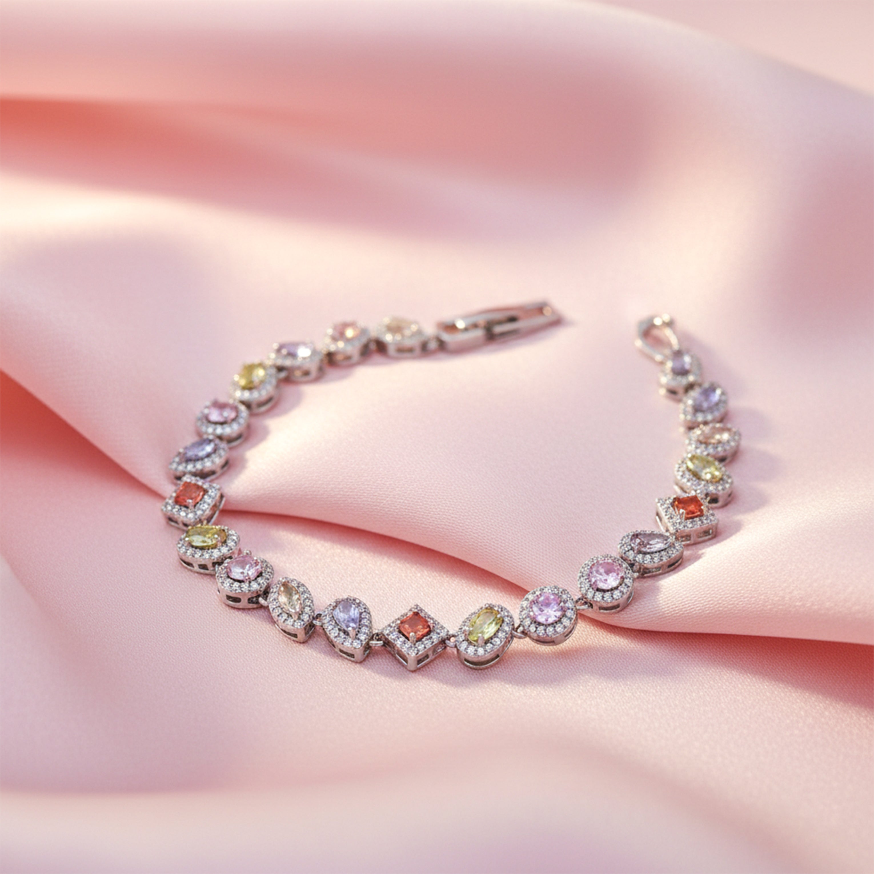 Pastel Multicolor Halo Tennis Bracelet GWB -136