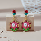 Red Floral Pearl Earrings GWE -228