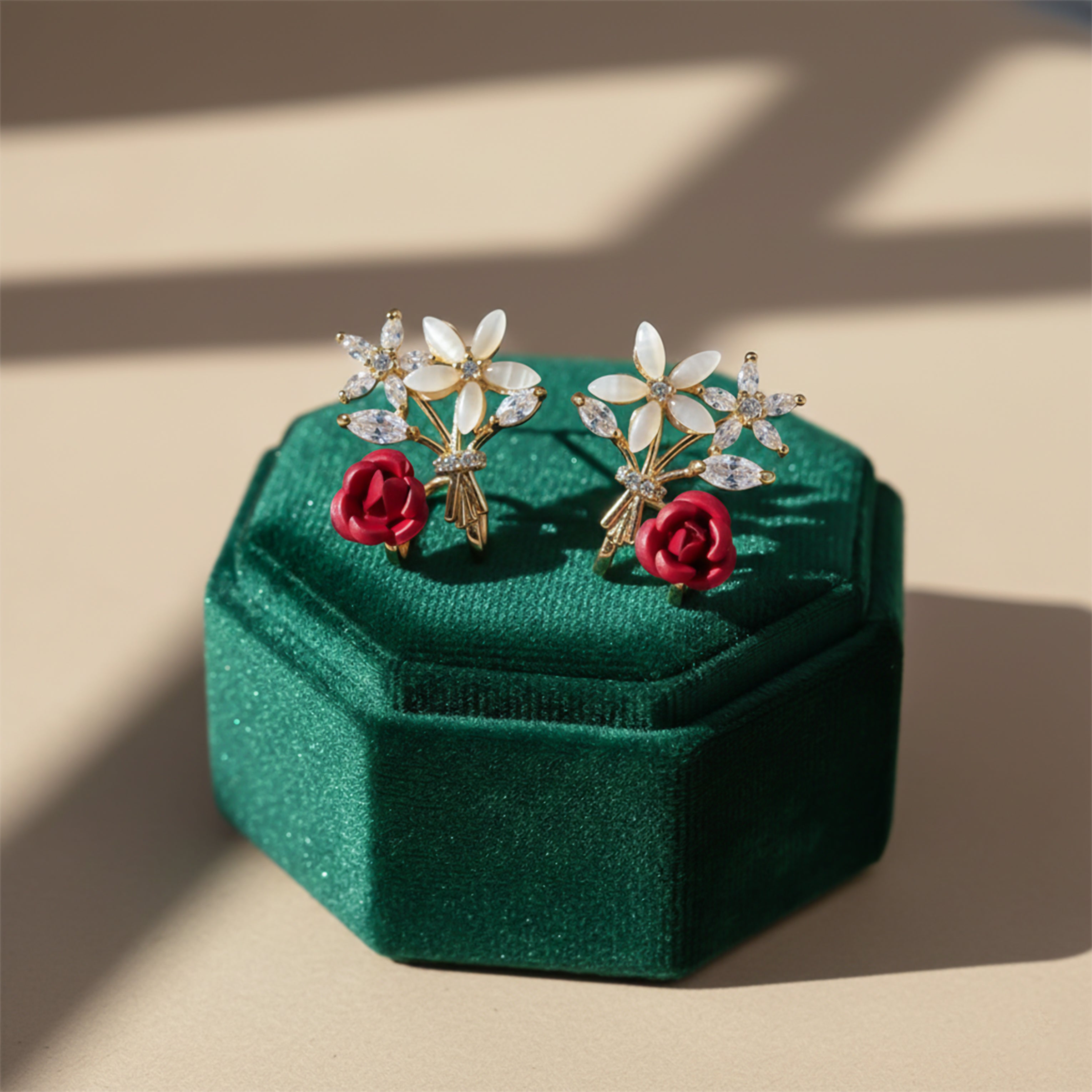 Floral Bouquet Crystal Stud Earrings GWE -145