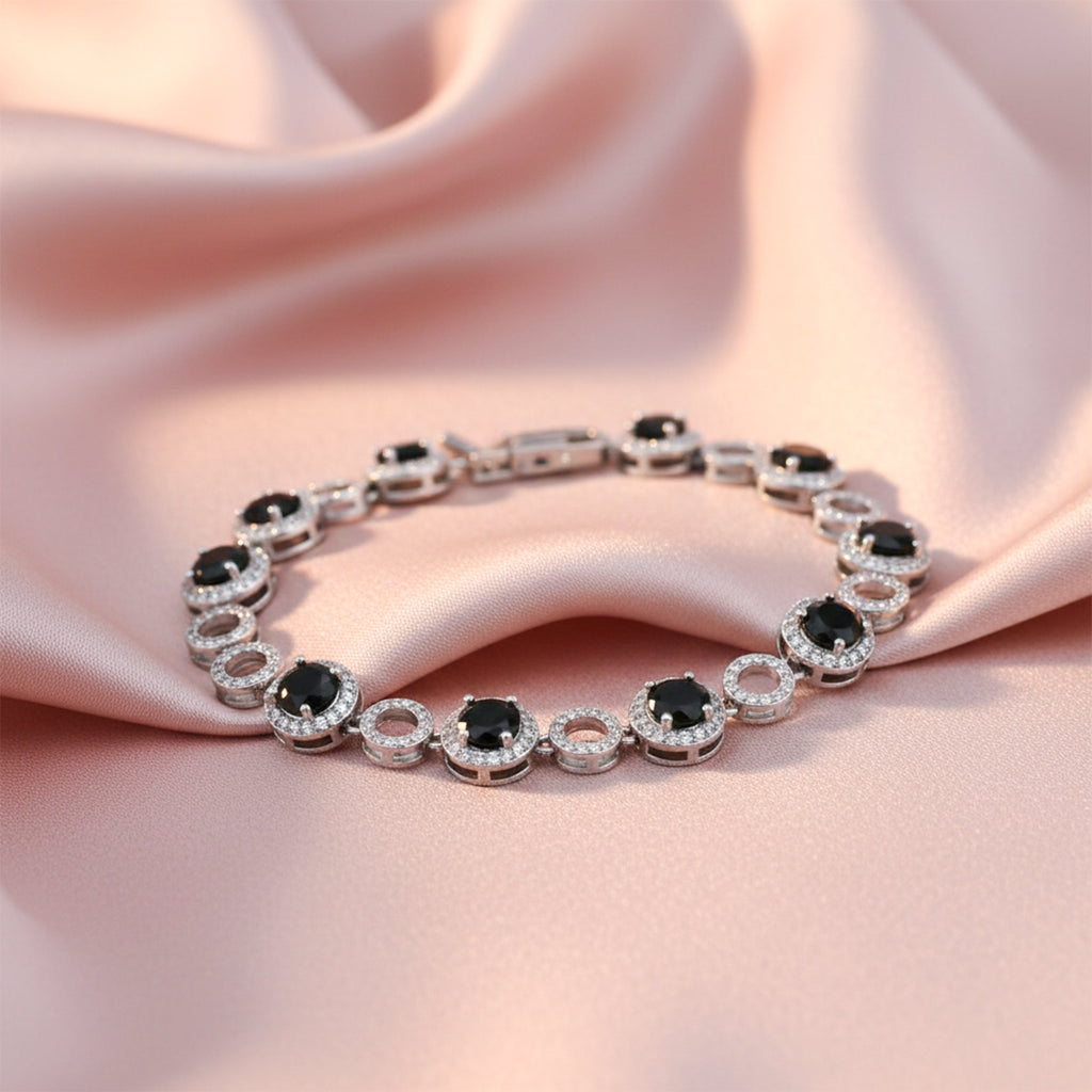 Silver Black Circle Bracelet GWB -139