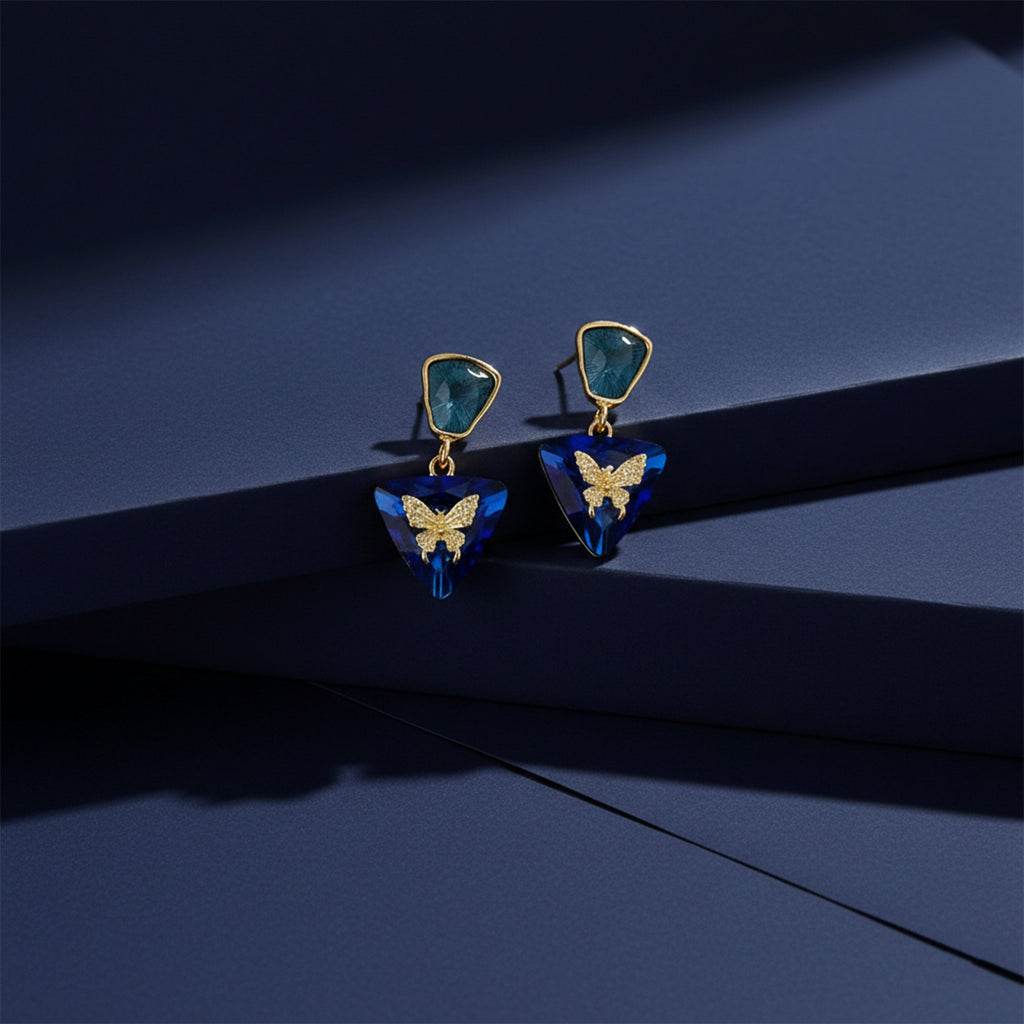 Blue Butterfly Crystal Earrings GWE -223