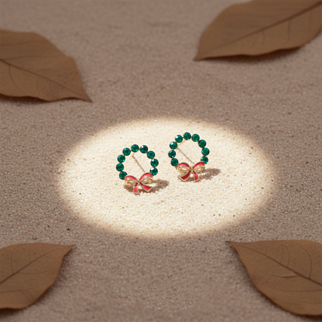Emerald Wreath Bow Stud Earrings GWE -118