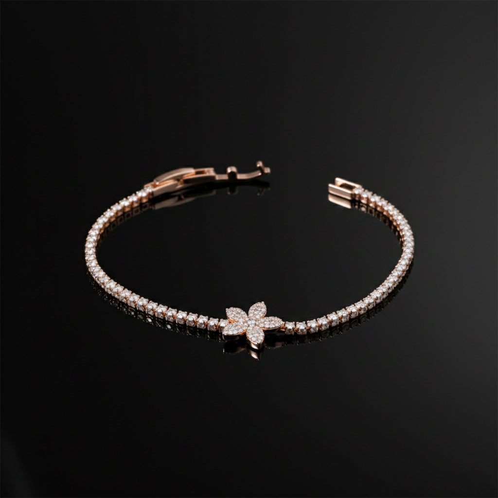 Rose Gold Floral Tennis Bracelet GWB -92
