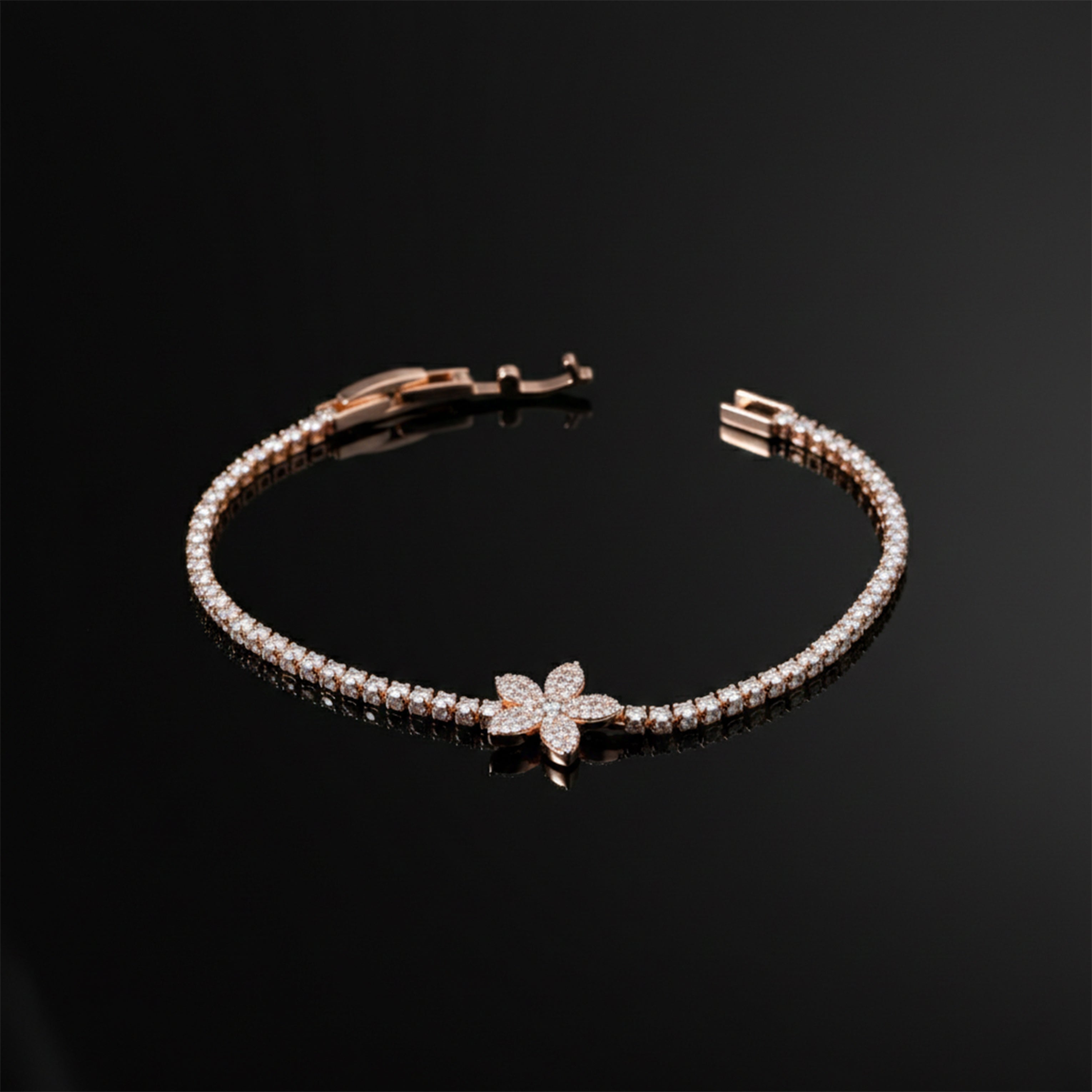 Rose Gold Floral Tennis Bracelet GWB -92