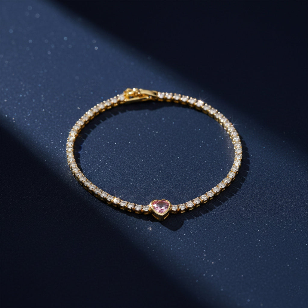 Pink Heart Tennis Bracelet GWB -98