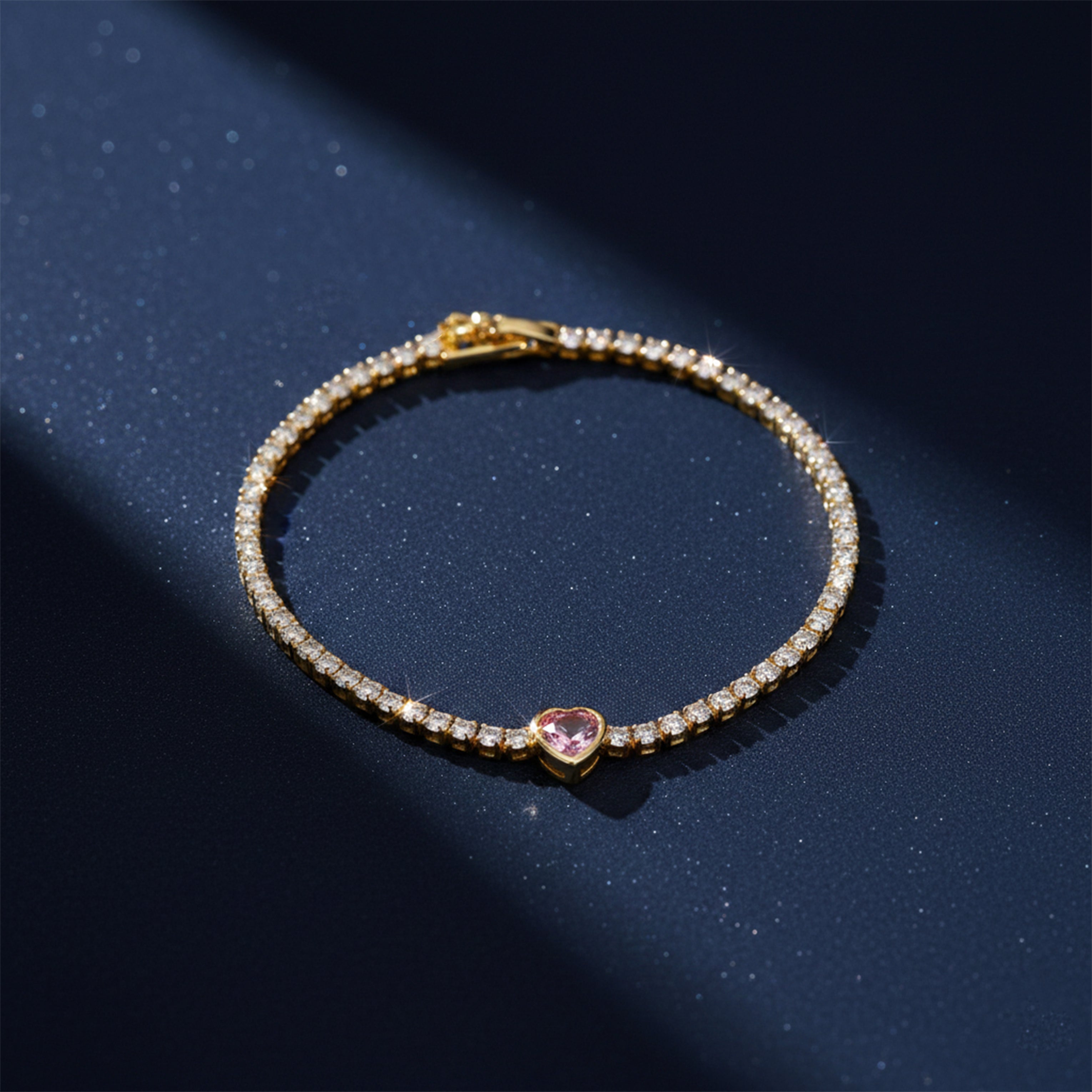 Pink Heart Tennis Bracelet GWB -98