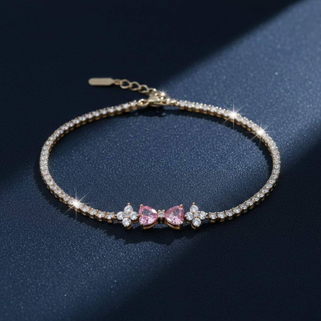 Pink Heart Crystal Tennis Bracelet GWB -95