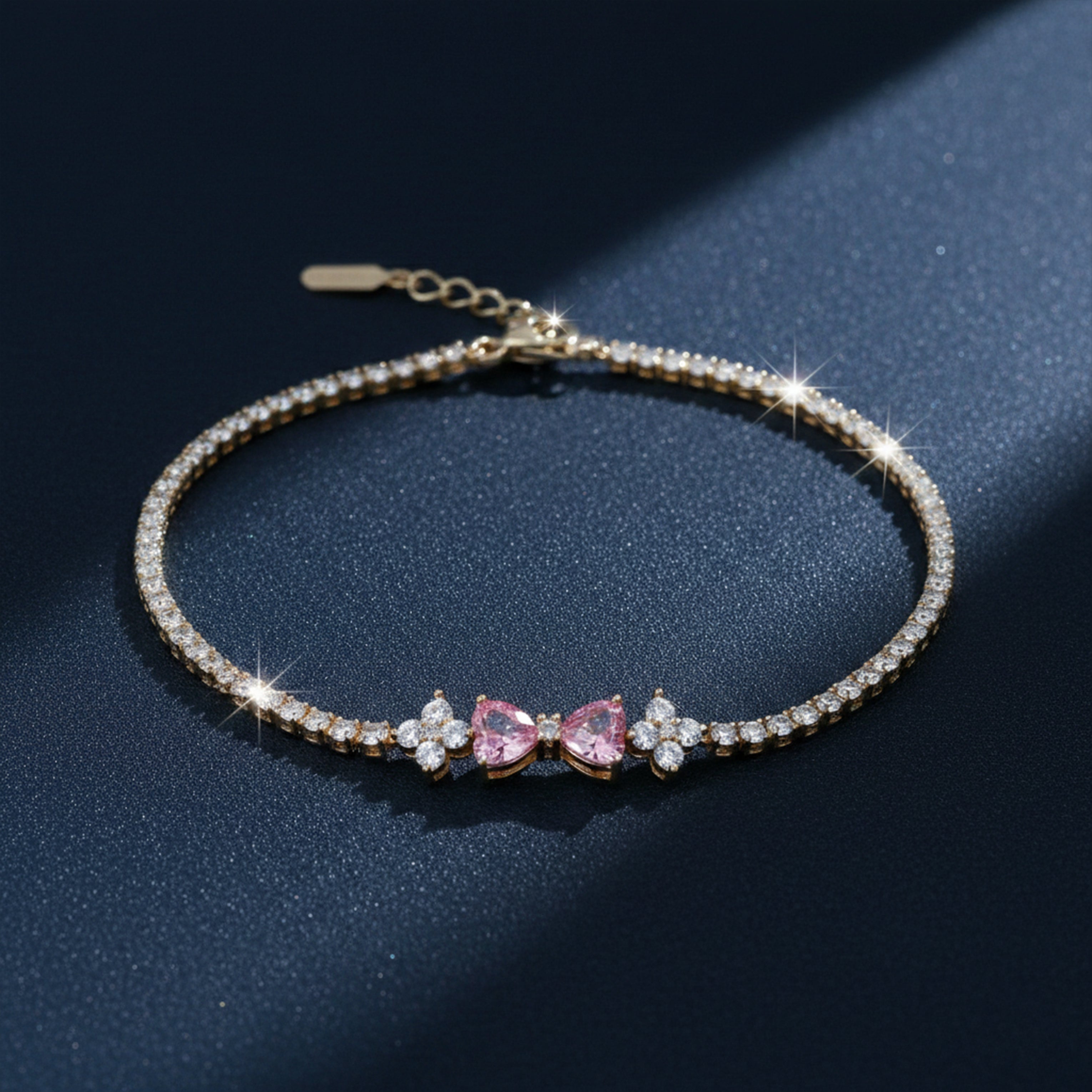 Pink Heart Crystal Tennis Bracelet GWB -95