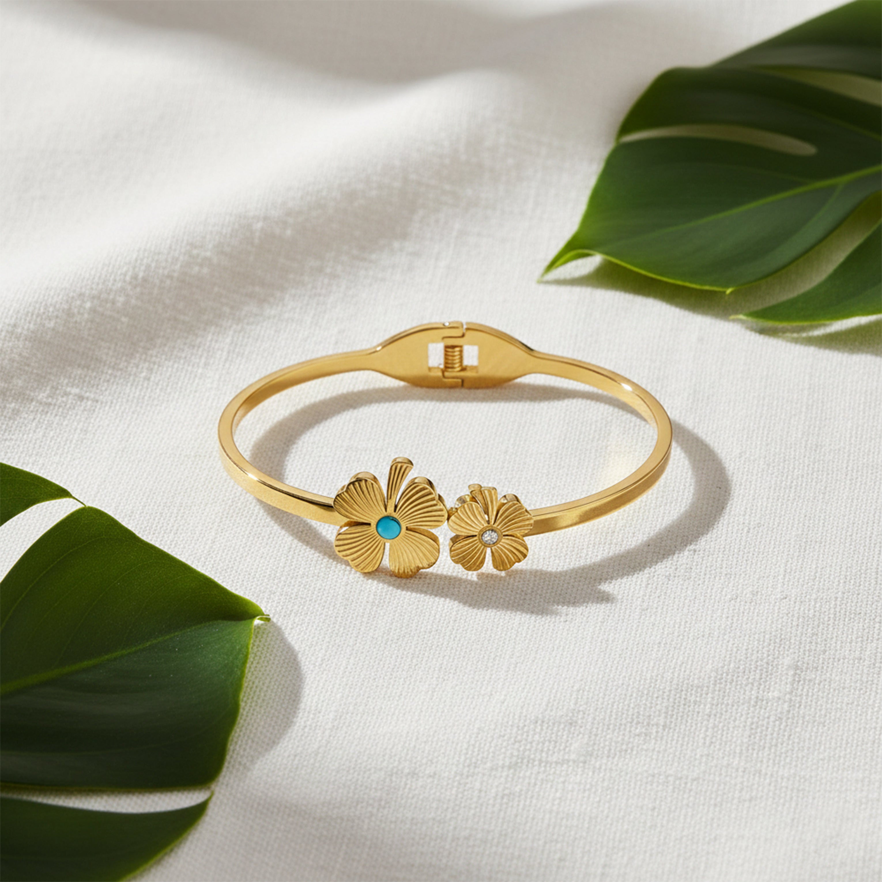 Golden Dual Floral Charm Bracelet GWK -24