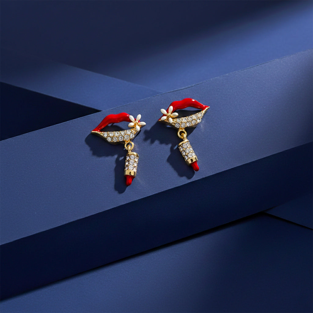 Red Lips Crystal Drop Earrings GWE -98