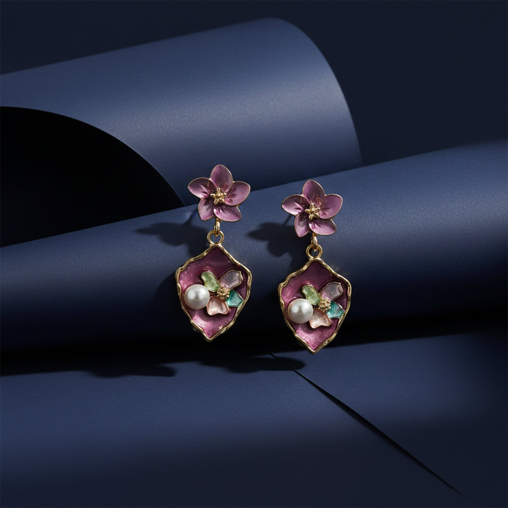 Purple Floral Earrings GWE -180