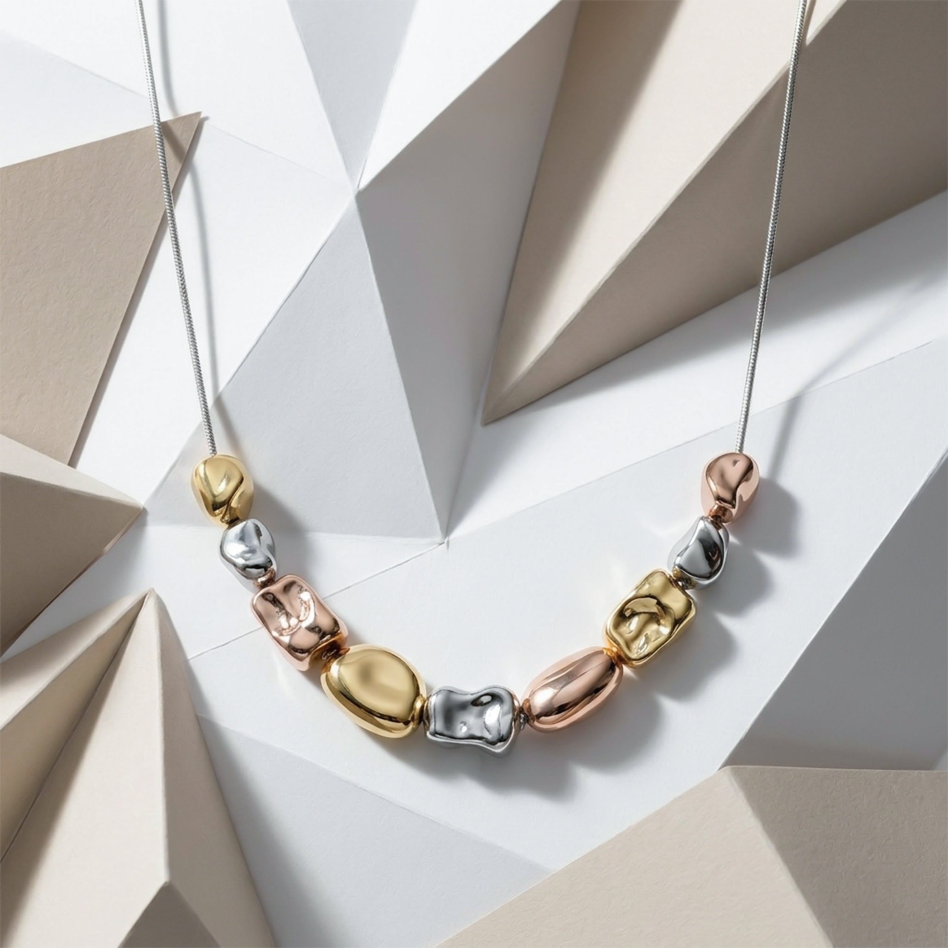 Trio Tone Sculpted Bead Necklace GWN -65