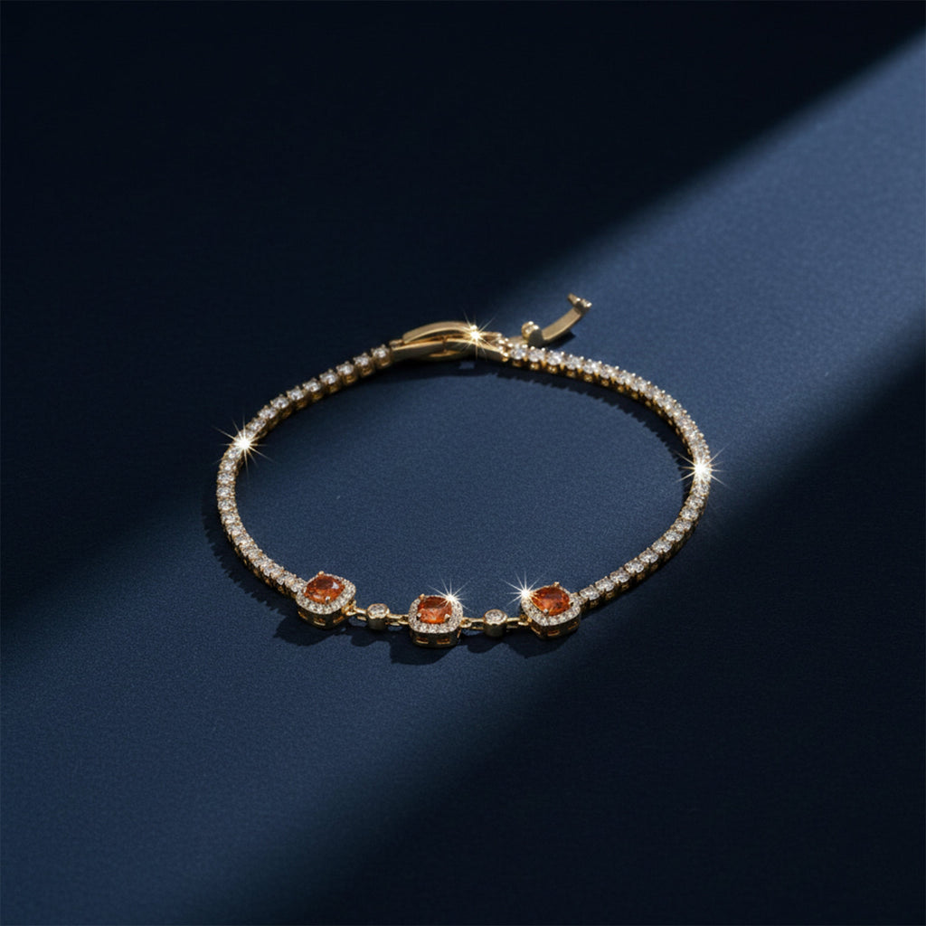 Orange Halo Crystal Tennis Bracelet GWB -94