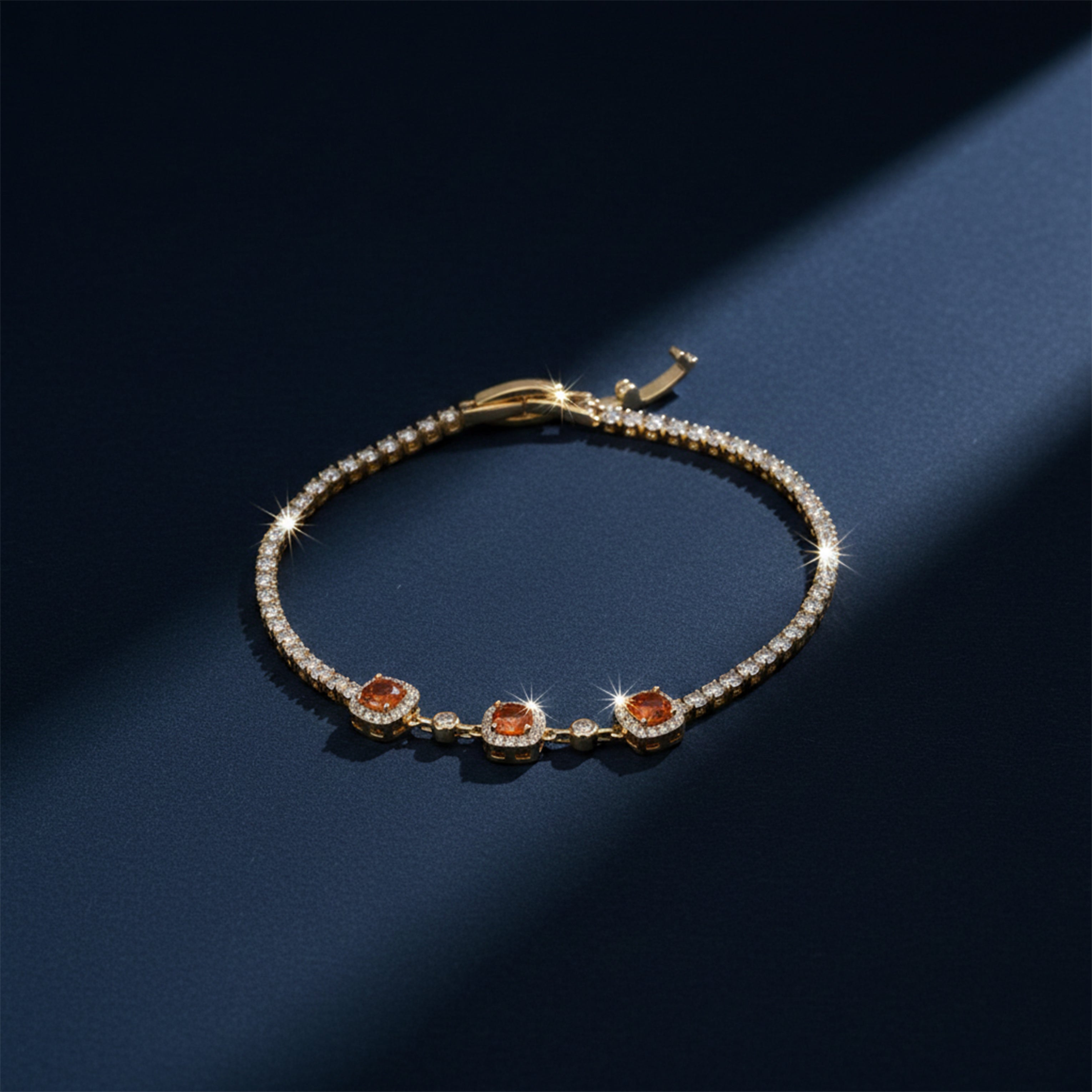 Orange Halo Crystal Tennis Bracelet GWB -94