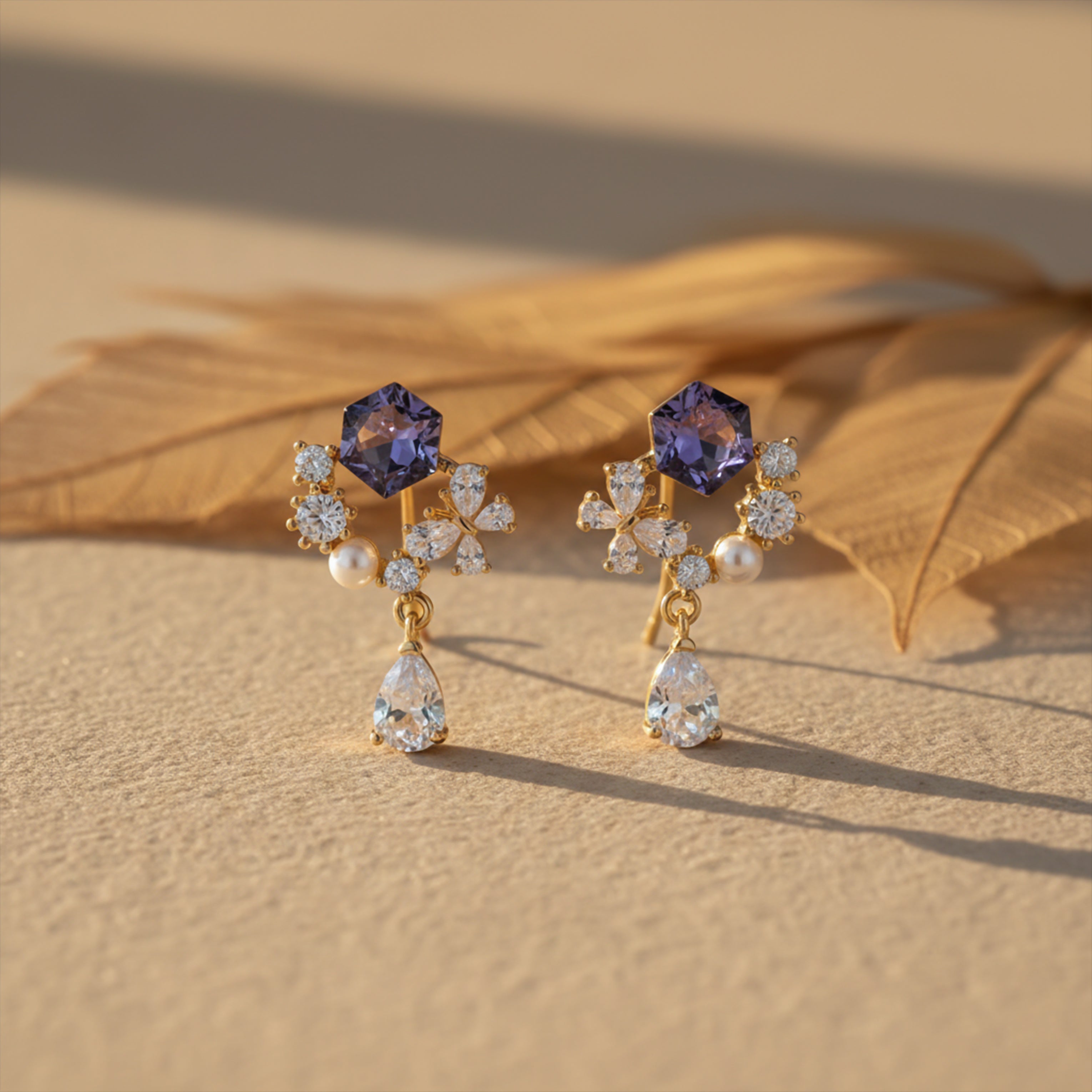 Multi-Stone Floral Gold Drop Earrings GWE -168