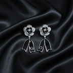 Onyx Silver Bloom Drop Earrings GWE -64