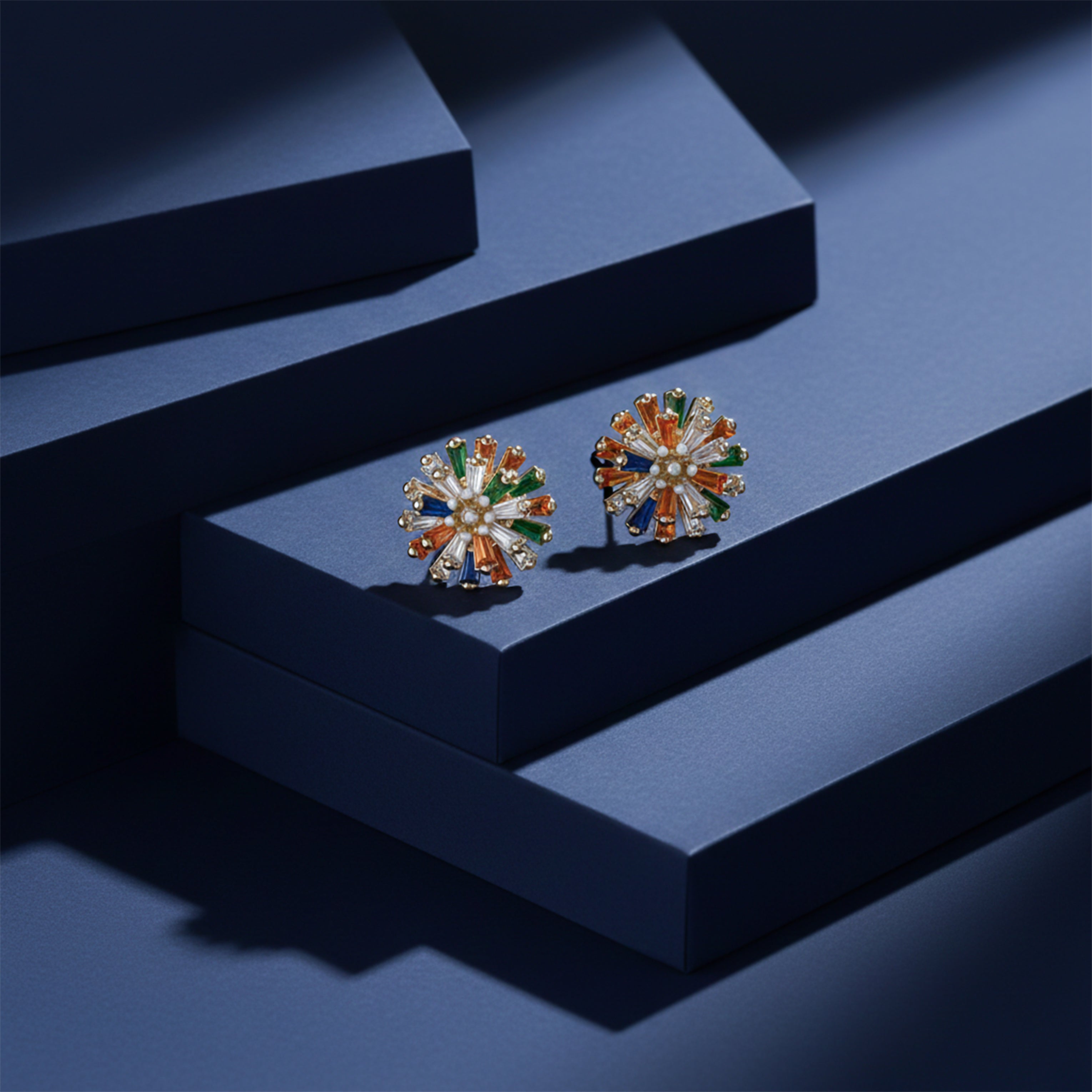 Multicolor Crystal Floral Stud Earrings GWE -149
