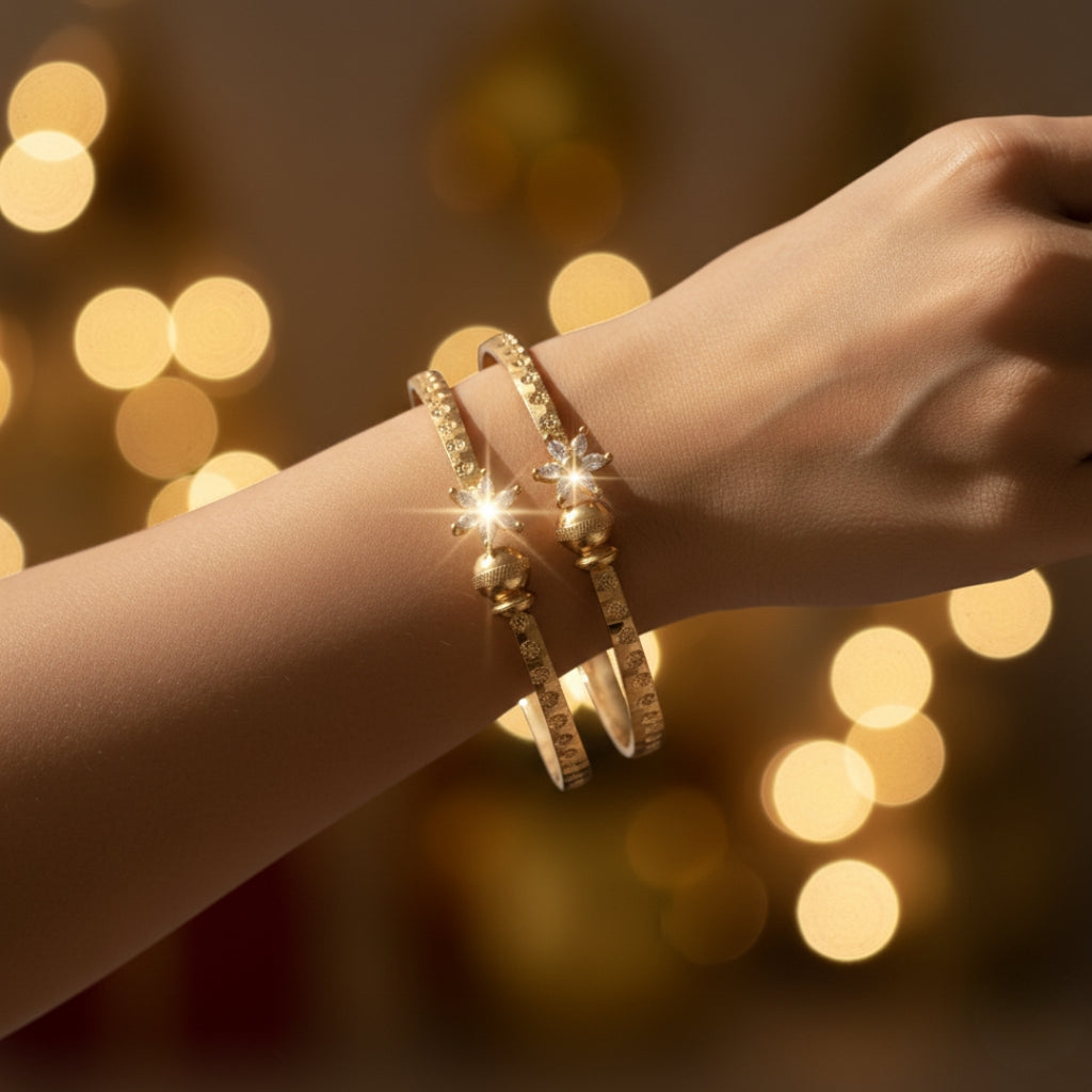 Wibestone Floral Stone Kada Bangles – Blooming Elegance with Radiant Sparkle