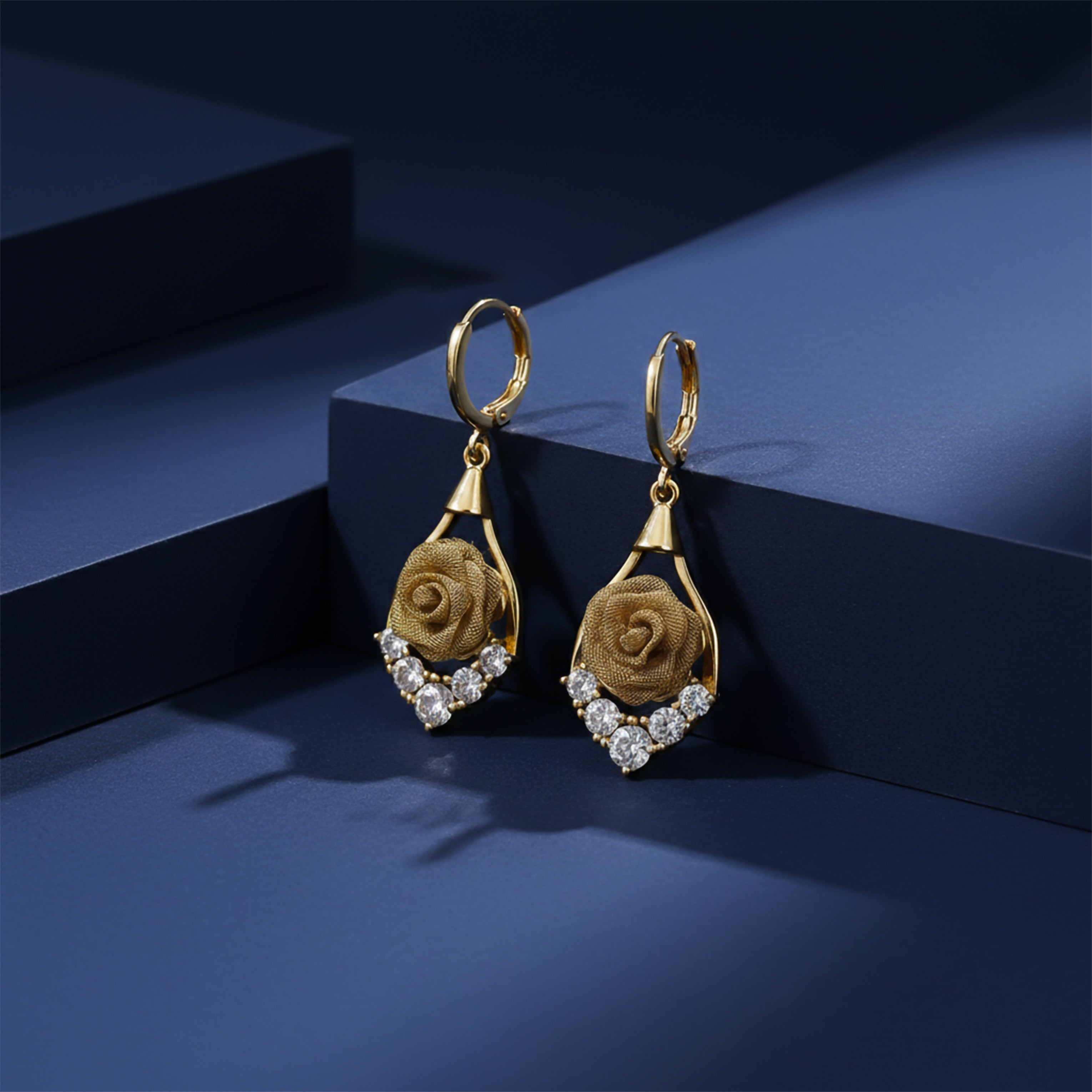 Gold Rose Drop Earrings GWE -141