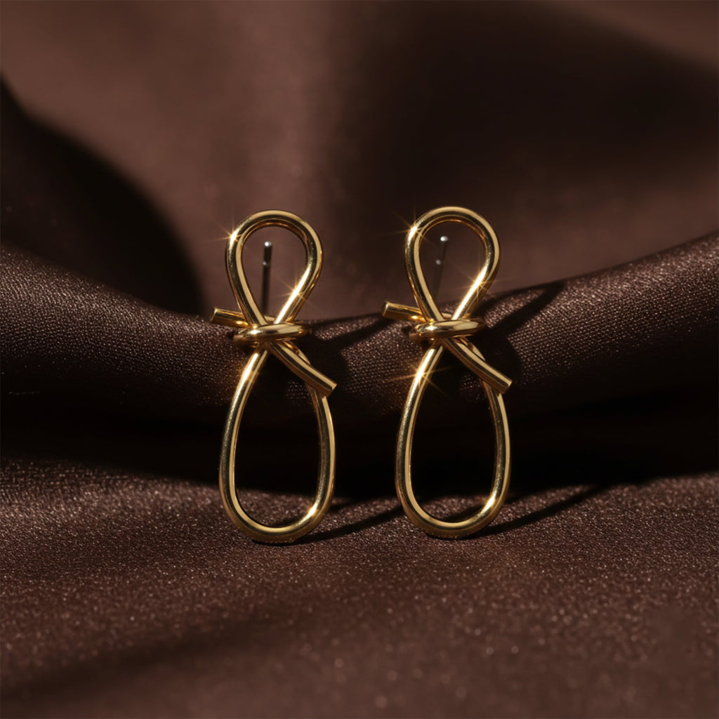 Ribbon Loop Luxe Gold Drop Earrings GWE -56
