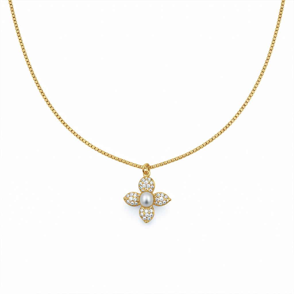 Golden Pearl Blossom Pendant Necklace GWN -53