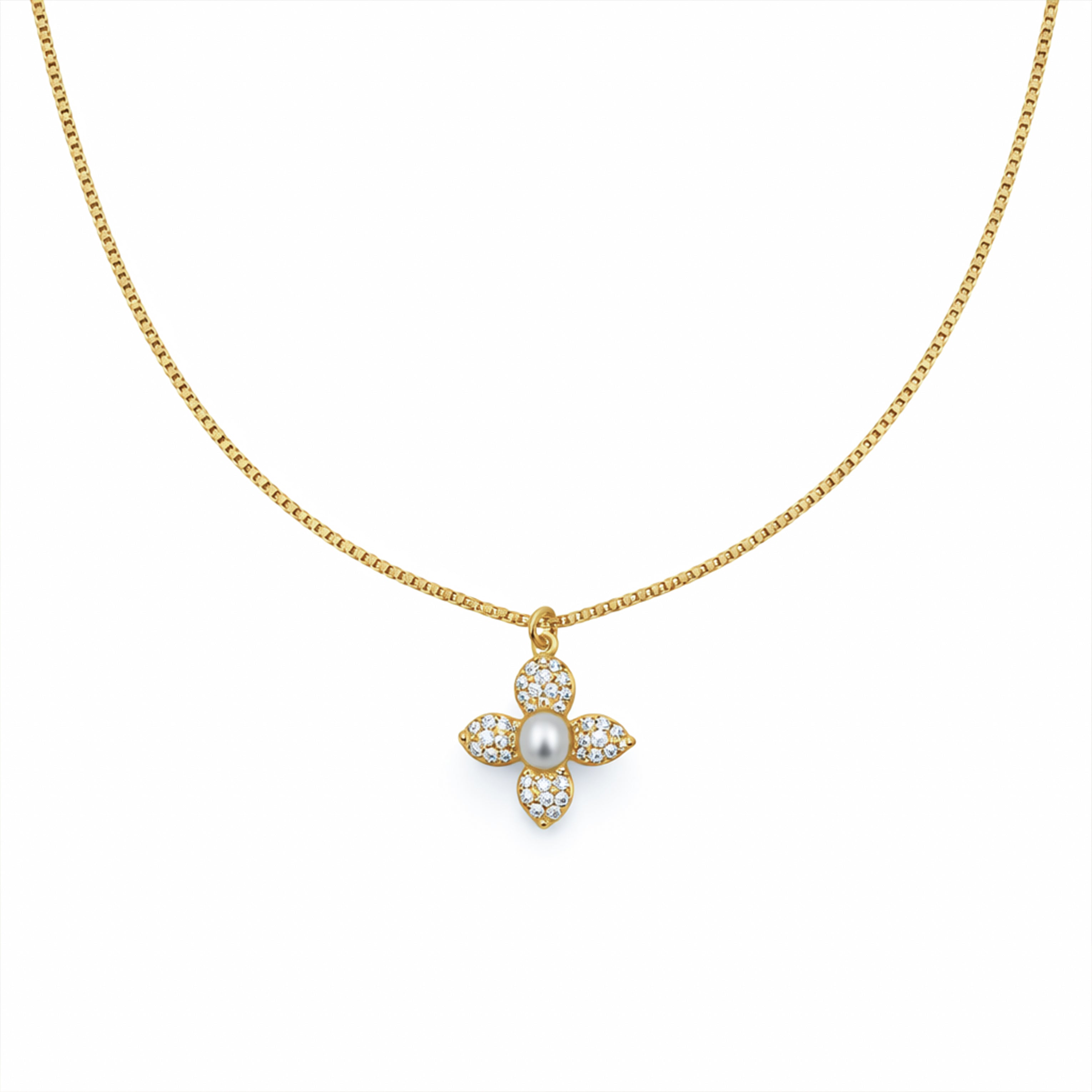 Golden Pearl Blossom Pendant Necklace GWN -53