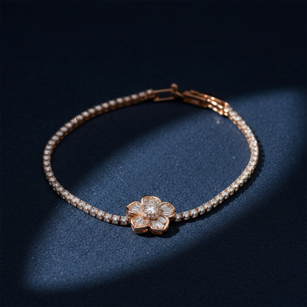 Rose Gold Floral Tennis Bracelet GWB -96