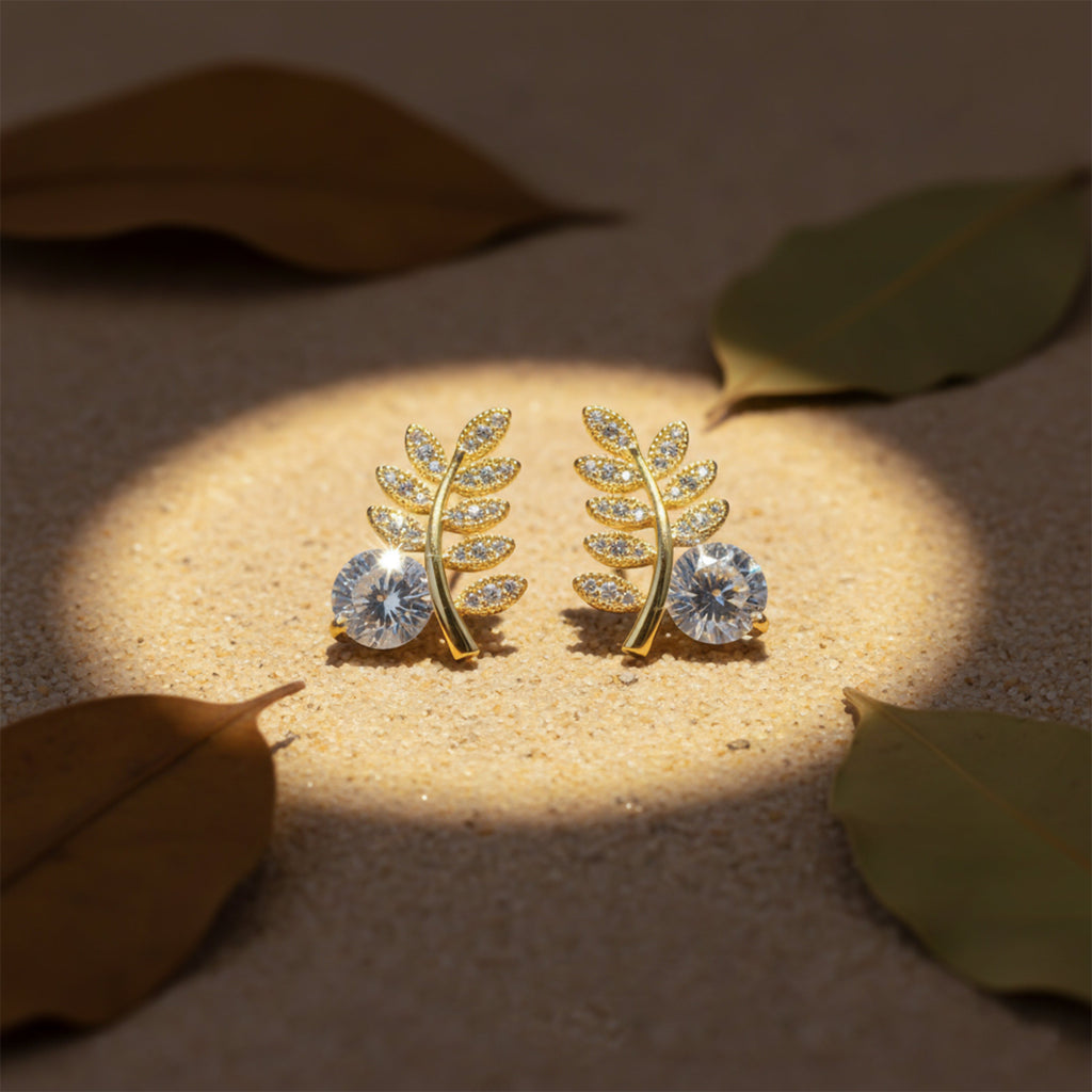 Golden Fern Sparkle Studs GWE -103