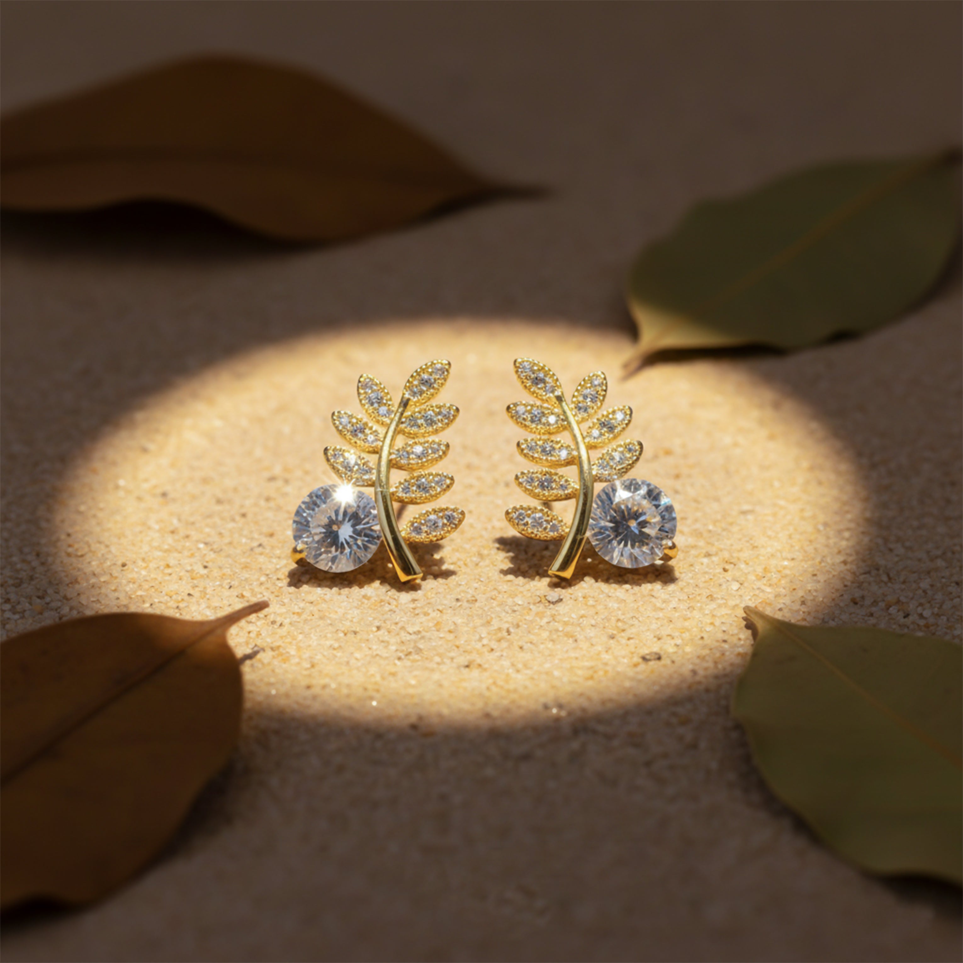 Golden Fern Sparkle Studs GWE -103