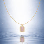 Pink Rectangle Halo Pendant Necklace GWN -152