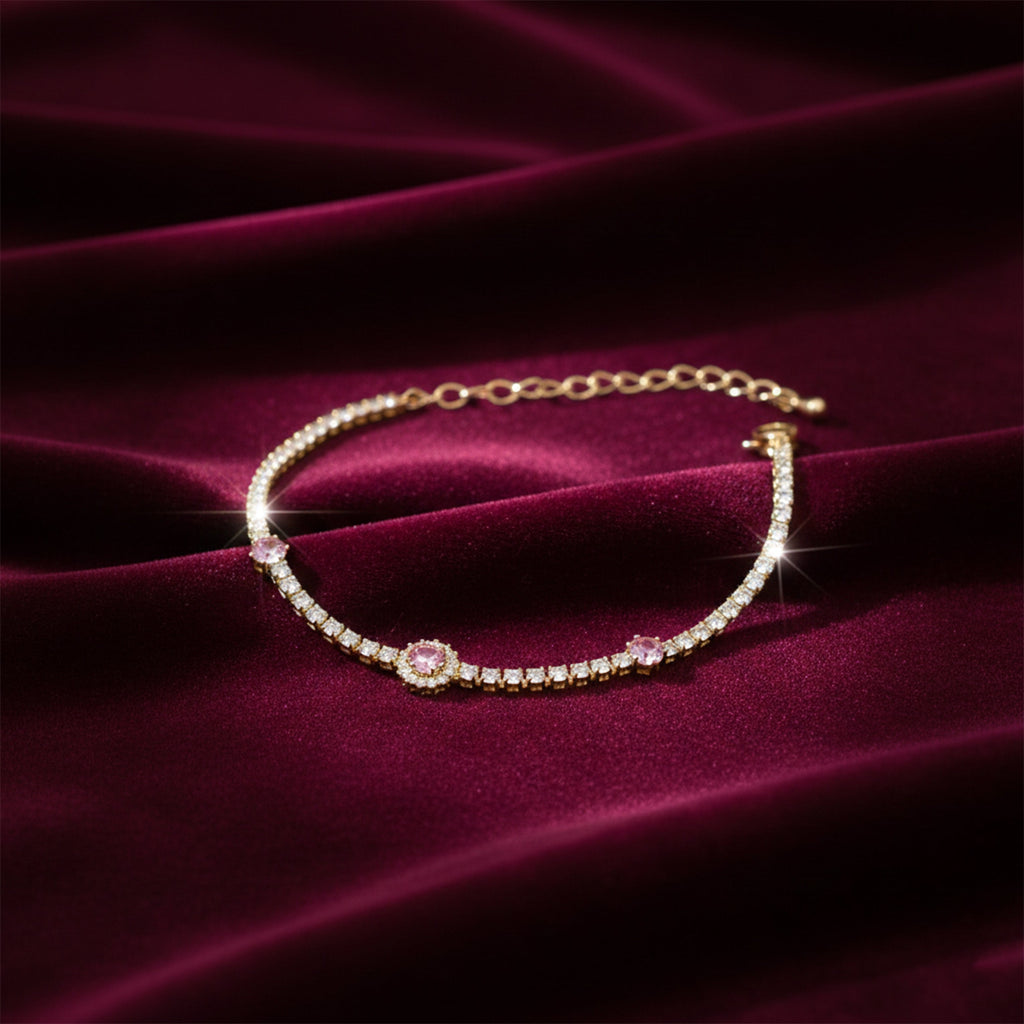 Gold Pink Halo Tennis Bracelet GWB -105
