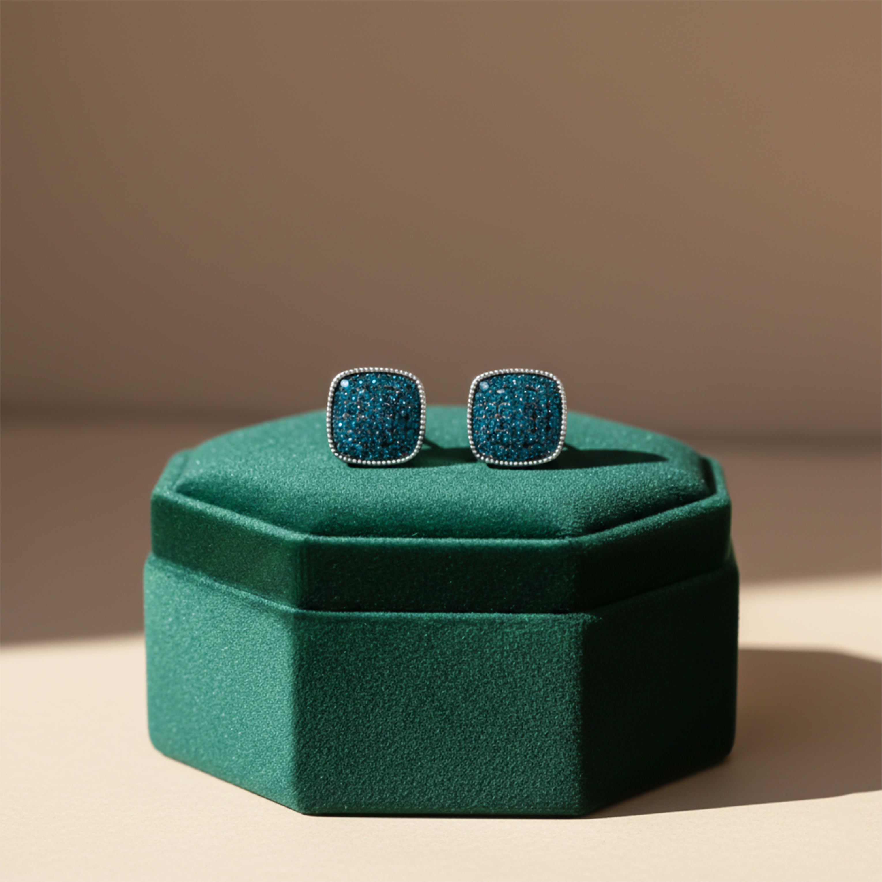Blue Square Stud Earrings GWE -114