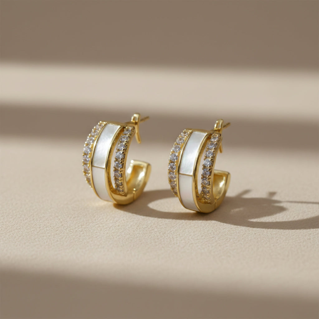 Mother-of-Pearl Crystal Hoop Earrings GWE -158
