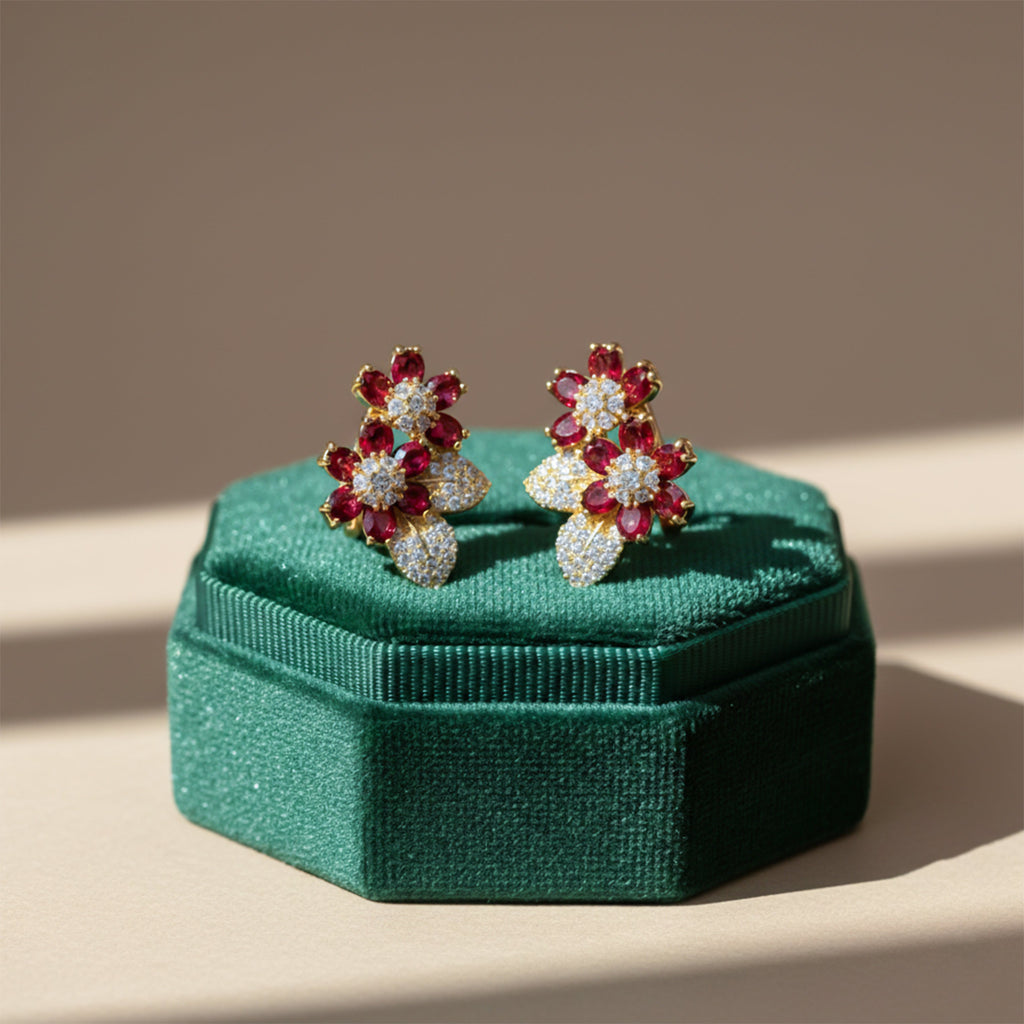 Red Floral Crystal Earrings GWE -131