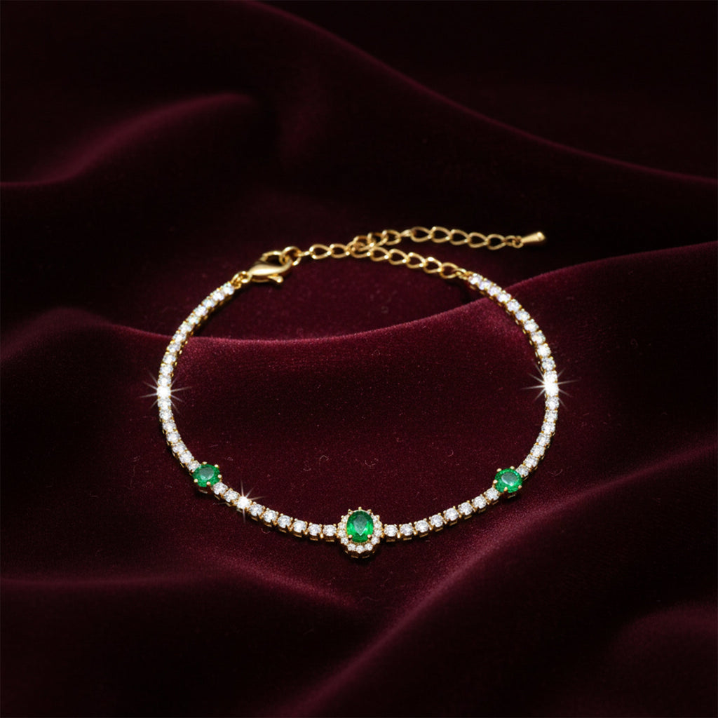 Gold Emerald Halo Tennis Bracelet GWB -104
