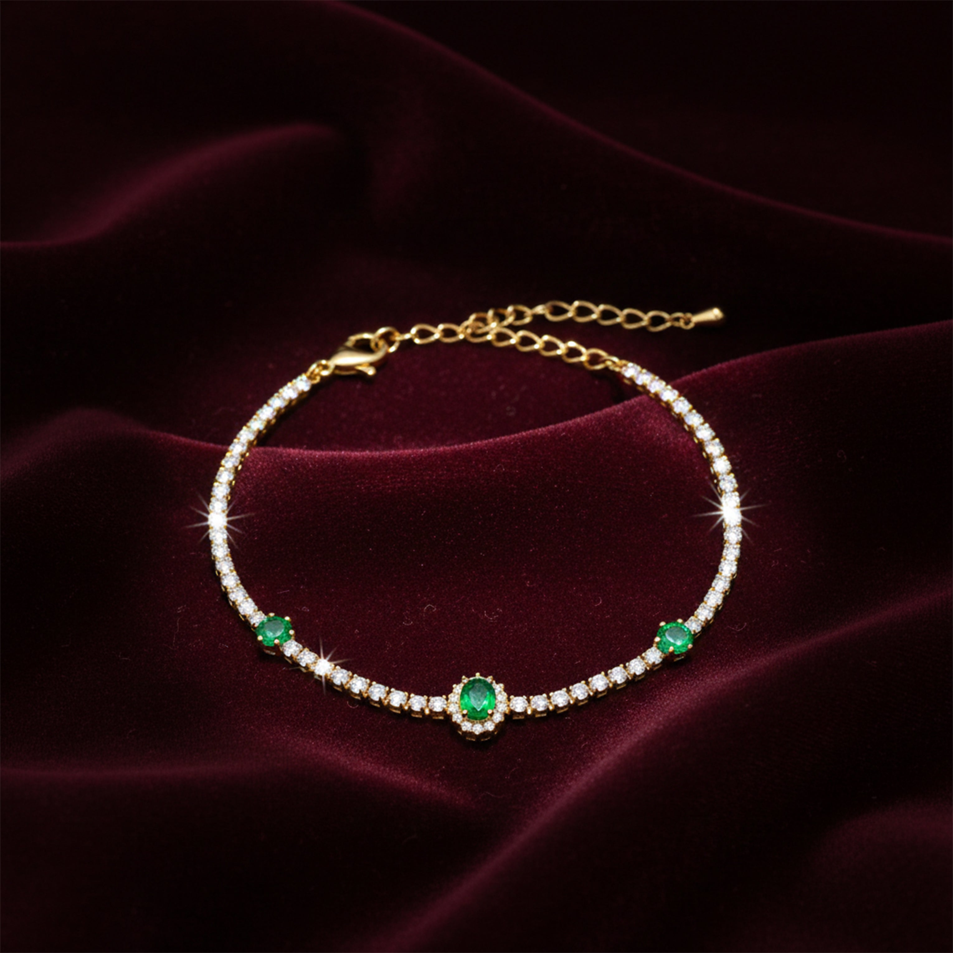 Gold Emerald Halo Tennis Bracelet GWB -104