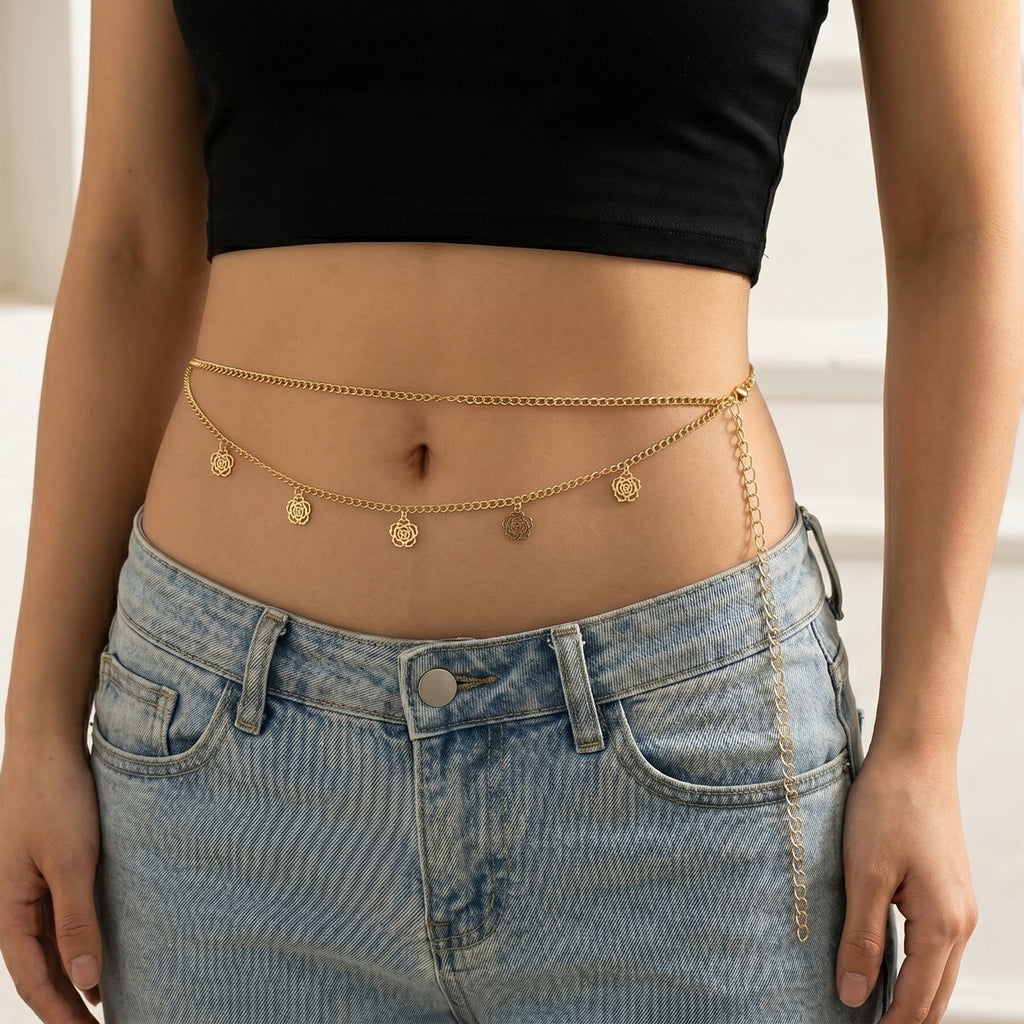 Gold Rose Charm Layered Belly Chain GCB -2