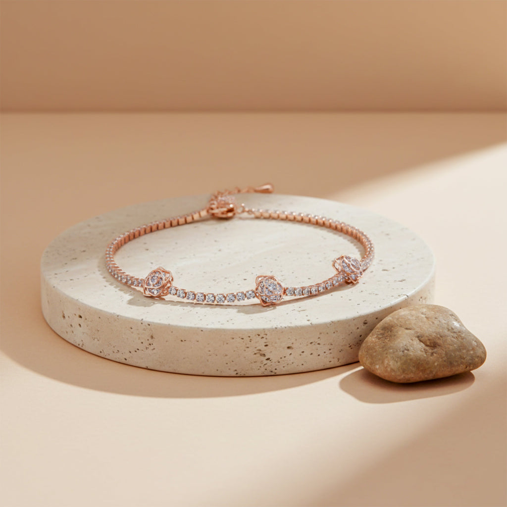 Rose Gold Floral Tennis Bracelet GWB -107