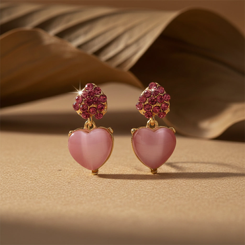 Pink Heart Crystal Earrings GWE -204