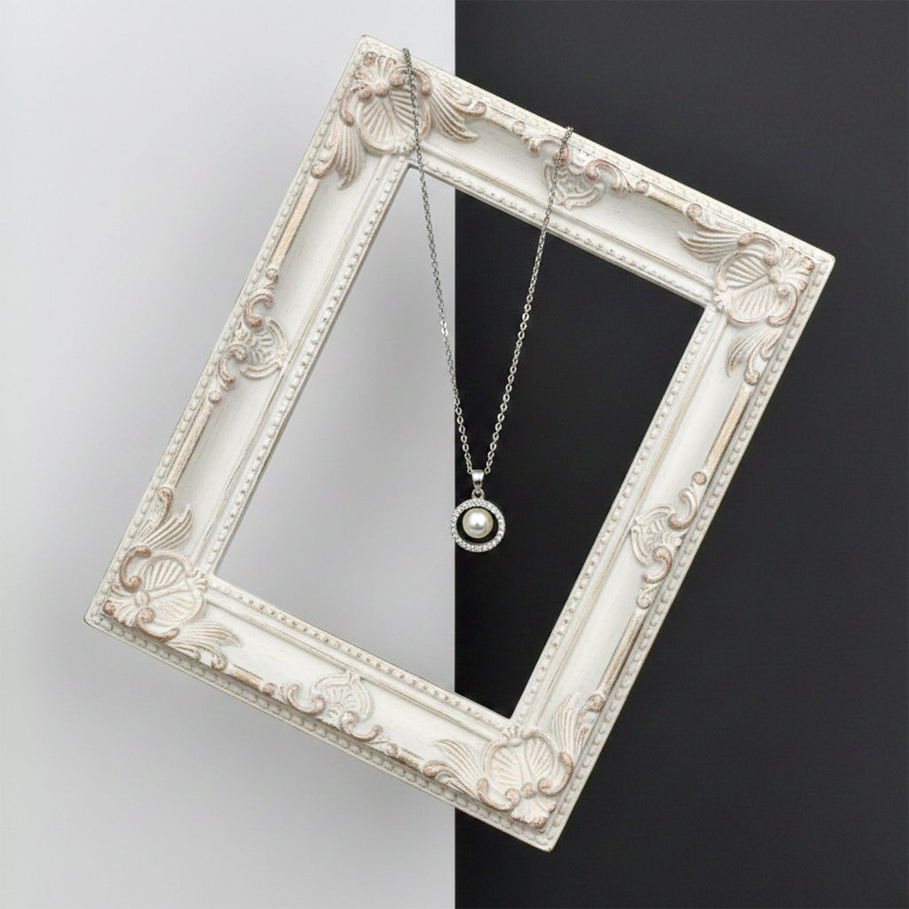 Silver Pearl Halo Grace Necklace GWN -58