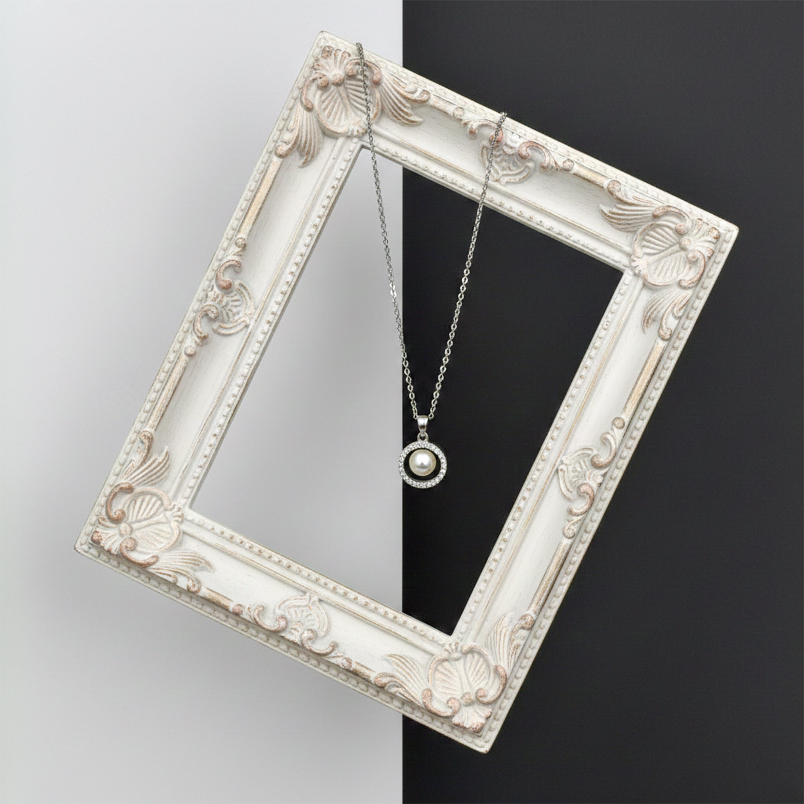 Silver Pearl Halo Grace Necklace GWN -58